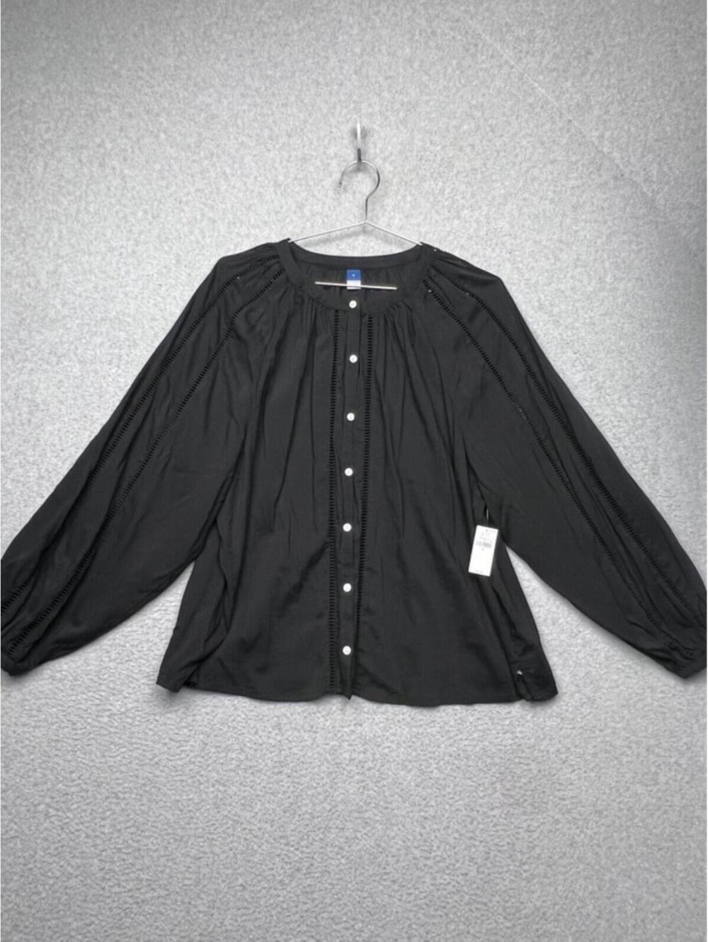 NWT Old Navy Black Balloon Sleeve Blouse M Ladder Lace Office Siren Whimsigoth